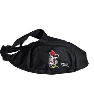 Disney Minnie Mouse Black Fanny Pack Waist Bag Embroidered Adjustable Strap